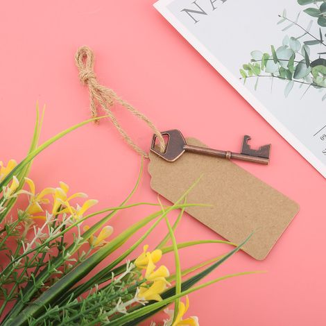 Schlüsselförmiger Flaschenöffner mit Anhängerkarte und Bindfaden als Gastgeschenk für Hochzeiten und Partys (50 Stück Bindfadenkarte) (1/5)