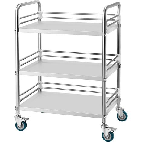Mophorn Chariot de Service Utilitaire à 3 Niveaux, Desserte en Acier Inoxydable avec Roues Verrouillables, Idéal pour Hôpitaux, Cuisines, Salons de Coiffure et Laboratoires, avec Plateaux Amovibles (1/5)