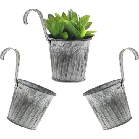 (Couleur:Gris, Blanc)Pots de Fleurs à Suspendre en Métal 3 Pièces Pot a Suspendre Pot de Fleur en Fer avec Crochet Balcon à Suspendre Pots 11.5cm (1/5)