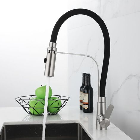 Kitchen Taps with Pull Out Spray, 360° Swivel Kitchen Sink Tap with Black Silicone Hose , Single Lever Pull Down Kitchen Mixer Tap with Magnetic Docking, Made of Stainless Steel (1/4)
