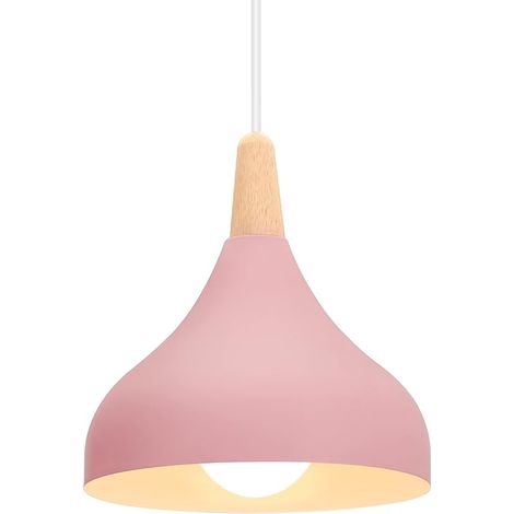 20CM Lustre Suspension Rétro Suspension Luminaire Moderne Style Goutte Chapeau Plafonnier E27 Métal Bois Lampe Suspension pour Chambre Salle à Manger Cuisine Salon (Rose 1 Pack) (1/5)