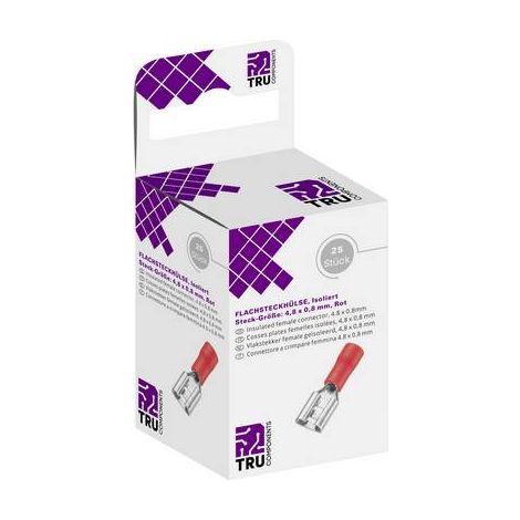 ASSORTIMENT DE COSSES À LANGUETTE FEMELLES 4.80 MM X 0.80 MM TRU COMPONENTS T1904C106 8436764 180 ° PARTIELLEMENT ISOLÉ ROUGE 25 (1/3)
