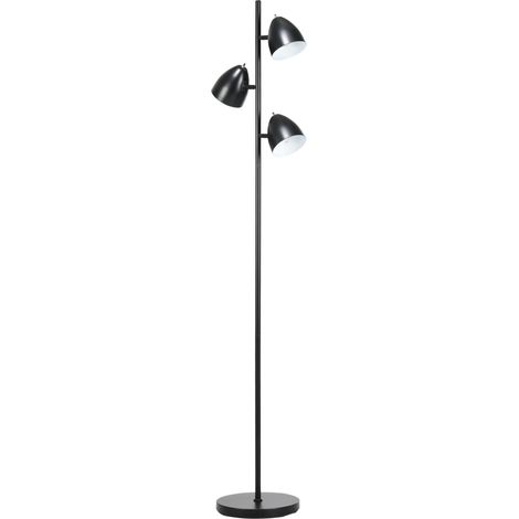 Lampadaire sur pied industriel 3 abat-jours orientables acier noir 38 x 28 x 169 cm
