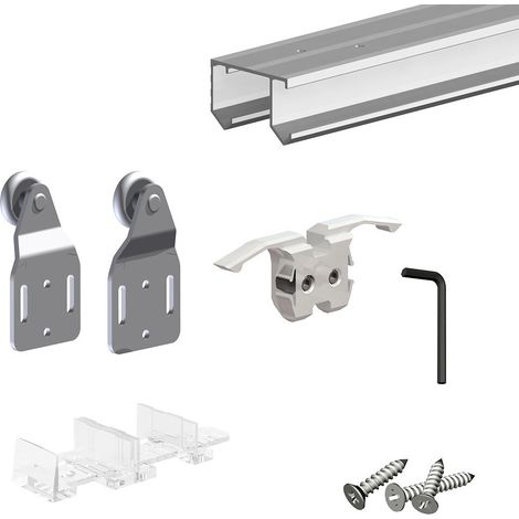 Slid'Up By Mantion – Système coulissant pour 2 portes de placard – Rail aluminium 1,8 m – Poids max 45 kg – Épaisseur porte 16 à 40 mm – Installation facile