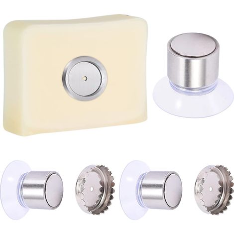 Lntyq Lot de 3 porte-savon magnétiques sans perçage, distributeur de savon à ventouse en acier inoxydable pour cuisine et salle de bain
