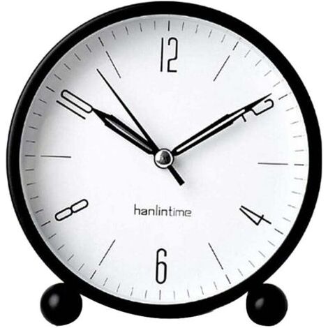 Hanlintime Analoger Wecker, klein, einfach einzustellen, kein Ticken, mit Nachtlicht, extrem leise und batteriebetrieben, schwarz. (1/4)