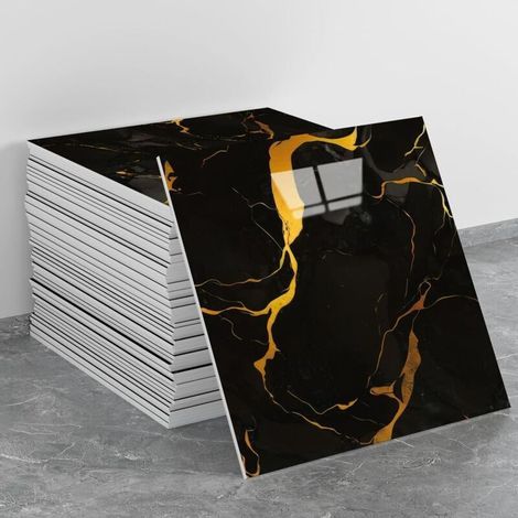 Set mit 20 wasserdichten PVC-Duschwandpaneelen in Marmoroptik, selbstklebende Wandfliesen für Bad, Schlafzimmer und Küche, schwarz, 30 x 30 cm (1/5)