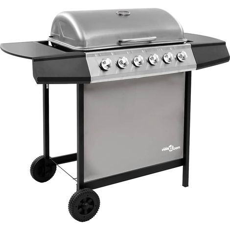 Gas BBQ Grill with 6 Burners Black and Silver (FR/BE/IT/UK/NL only) vidaXL