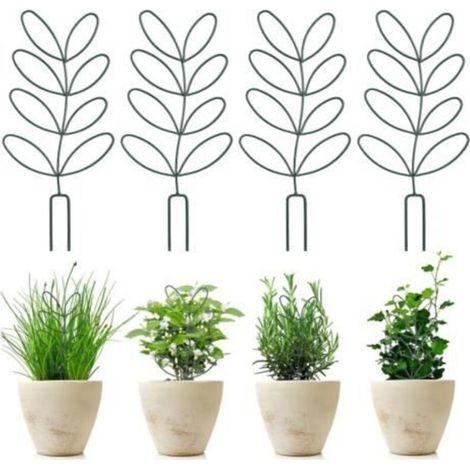 Set of 4 metal leaf stakes - 32 cm x 15 cm - Perfect for indoor plants like money plants.