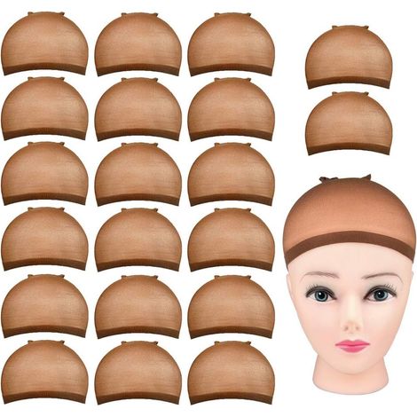 Bonnet de cheveux en filet à cheveux élastiques bas élastiques bonnet de perruque (marron) 20 pièces (1/5)