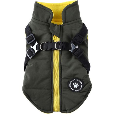 Doudoune imperméable et chaude/manteau pour chiot avec harnais, convient aux chiens de petite et moyenne taille, vert (XL)