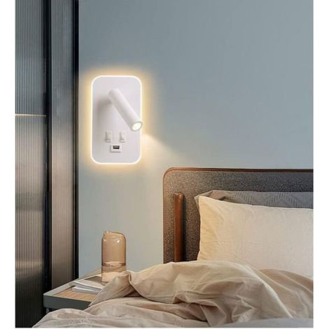 Applique murale LED, liseuse de chevet avec interrupteur, port de charge USB, éclairage d'ambiance réglable pour chambre à coucher (1/5)