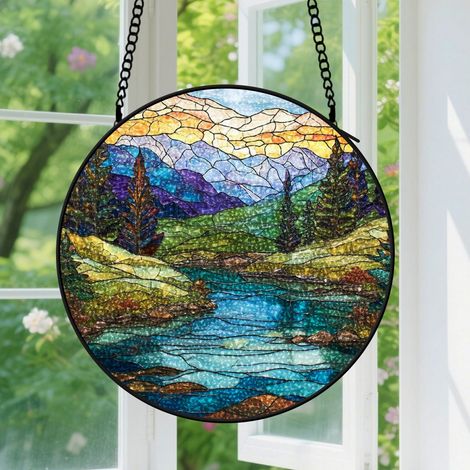 Suspension en vitrail - Attrape-soleil minimaliste artistique, décoration maison, cadeau Fête des Mères, Anniversaire pour femme, homme, tante 9cm (1/5)