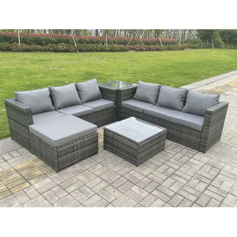 Fimous 7 Seater Dark Mixed Grey Rattan Corner Sofa Outdoor Garden Furniture With 2 Coffee Table Footstool (1/5)