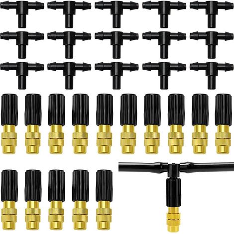 15 Pièces Buse D'atomisation en Cuivre Réglable, Pulvérisation en Laiton, Arroseurs, Avec T-Connecteur, Pour l'Irrigation D'Arrosage de Jardin (1/5)