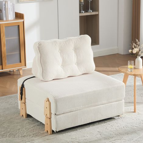 Poltrona letto pieghevole 90x86x84 cm, trasformabile in letto, compatta, con struttura in legno, corduroy beige (1/5)