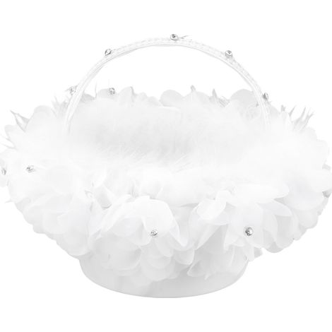 Panier blanc pour demoiselle d'honneur, décoré de pétales et de perles, à emporter en cadeau. Panier de mariage à disperser pour demoiselles d'honneur. (1/5)