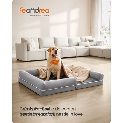 Panier pour Chien Orthopédique, Canapé, Lit pour Animaux, Rembourrage Moelleux, Bords Rehaussés, Housse Amovible et Lavable, 135 x 107 x 25 cm, Antidérapant, Gris Clair (1/5)