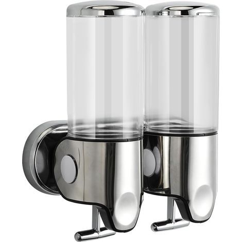 (transparente) 500ML x 2 Distributeur de Savon Mural, Distributeur de Savon à Mains à Double Tête Distributeur Liquide Gel Douche Shampoo pour Cuisine Salle de Bains Hotel (1/5)