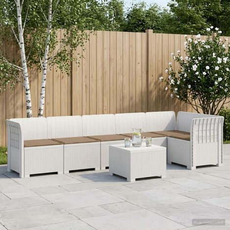 Salon de Jardin Modulaire 6 Places Canapé d'Extérieur avec Coussins Aspect Rotin PP Blanc - PANGIVO (1/5)