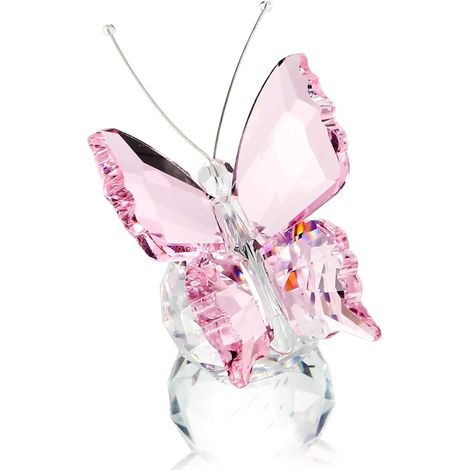 Dekorative fliegende Schmetterlingsfigur aus Kristall mit Glaskugelsockel