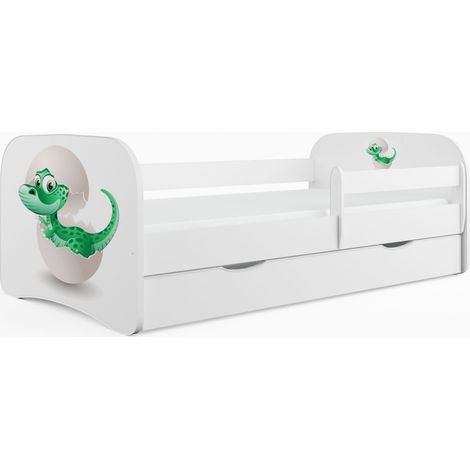 Lit enfant petit dinosaure avec sommiers et barrière de sécurité amovible Drimy-70x140 (1/5)
