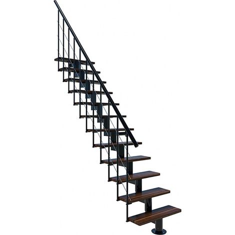 Scala dritta 12 gradini - Altezza raggiungibile 2.59 a 3.12m - Larghezza 80cm - Struttura nera e gradini in legno noce - COMFO80/I/NN-12 (1/5)