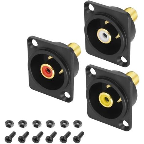 Lot de 3 adaptateurs de montage de panneau RCA de type D - 3 couleurs - RCA femelle vers femelle - Pour amplificateur de haut-parleur audio vidéo TV