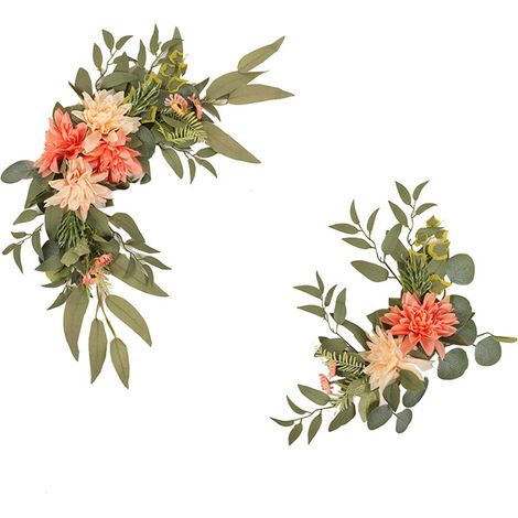 Ensemble de deux fleurs de bienvenue pour mariage - Décoration florale suspendue (Dahlias artificiels à suspendre à la porte) (Grande taille 60 cm / Petite taille 45 cm) (1/2)