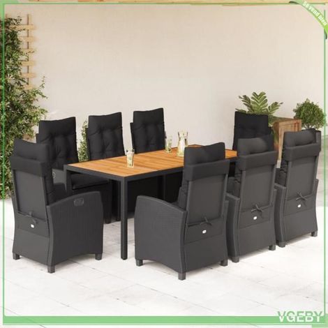 Ensemble à manger de jardin - 3212669 - 8 personnes - Résine tressée noir - Table acacia 190x90 cm (1/5)