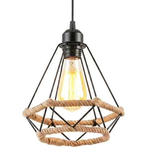 Lampe à Suspension Vintage,Lustres en corde de chanvre Rétro,Suspension Industrielle,Suspension en forme de diamant,Plafonniers,Suspension Créative,20cm (1/5)