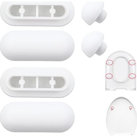 6-teiliges WC-Sitzpolster-Set, WC-Sitzpuffer, WC-Dämpfer, 4 Polsterringe + 2 Polsterdeckel (Weiß)