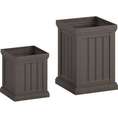 Set di vasi quadrati in plastica con fori di drenaggio e design nesting Contenitori decorativi per piante per veranda grande da 48 cm Marrone (1/4)