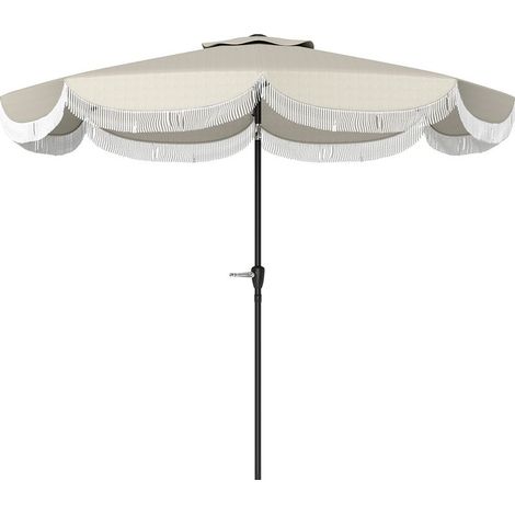 Parasol de jardin rond 2 7 x 4 m avec manivelle métal et polyester gris clair (1/5)