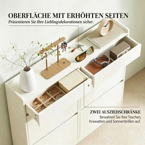 Meuble à chaussures pour 8 paires de chaussures, avec 2 portes coulissantes et 4 compartiments rabattables, meuble à chaussures gain de place pour l'entrée (meuble à chaussures uniquement) (1/5)
