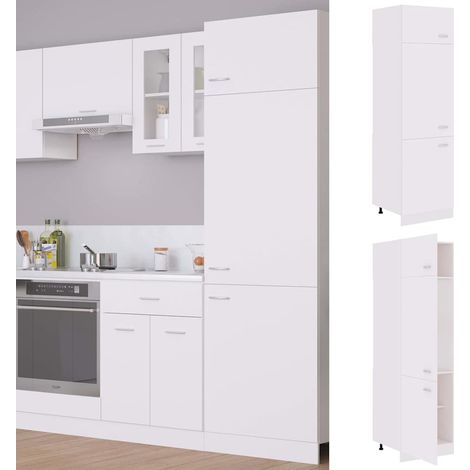 Armoire de cuisine de réfrigérateur - Meuble de rangement Style Contemporain  Blanc 60x57x207 cm Aggloméré BV728431 - BonneVie (1/5)