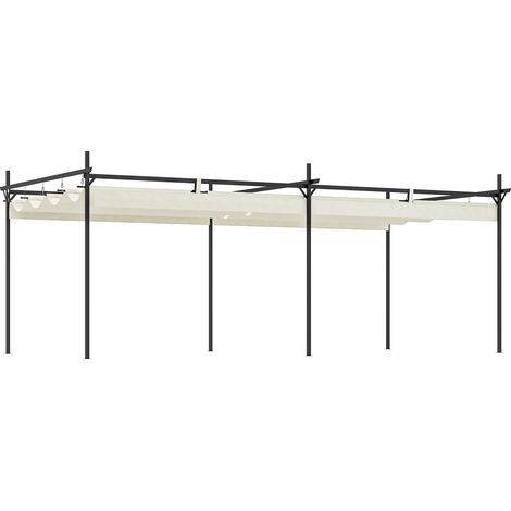 Outsunny pérgola con techo retráctil pérgola de aluminio 6x3 m cenador con tela de poliéster anti-UV resistente al agua pabellón para exterior crema (1/5)