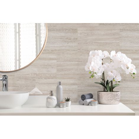 Dalle murale PVC TRAVERTINO DUMAWALL, L.65 x l.37,5 cm, Ep.5 mm