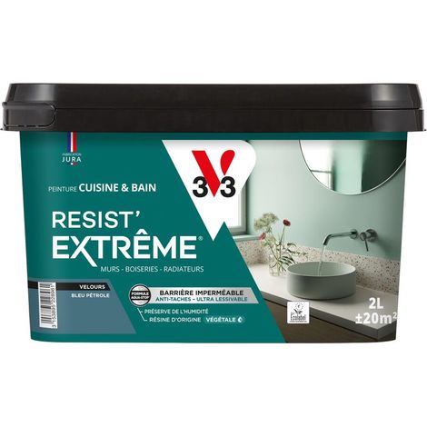 Peinture multi-supports Cuisine & Bain Resist'Extrême® V33 Bleu pétrole satin 2L