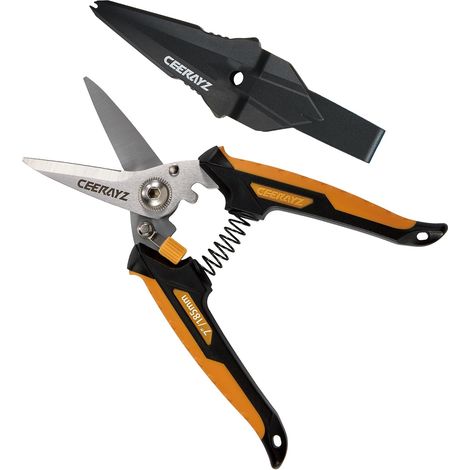 7" Cisaille Multi Usage, Ciseaux industriels robustes, Cisaille de jardin pour projets DIY, bureau, lignes de production et jardinage, avec étui protecteur (Noir Orange) (1/5)