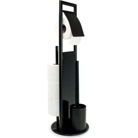 QORVA-Combiné WC Ravina 3en1 mat , brosse WC et dérouleur papier toilette, range papier toilette jusqu'à 3 rouleaux, acier inox - verre trempé, 20x70 cm, acier noir (1/4)