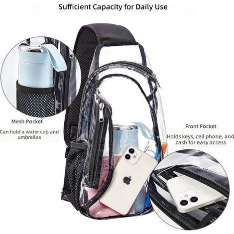Sac bandoulière transparent en PVC pour la randonnée, le stade les concerts (1/5)