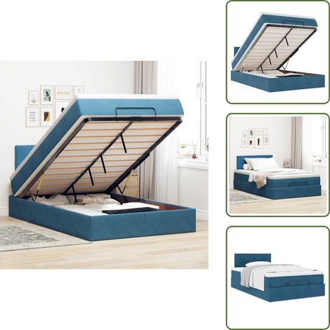 Stoccaggio sotto il letto - vidaXL Struttura Letto Pouf con Materasso Blu Scuro 120x200 cm Velluto - Giroletto con testiera