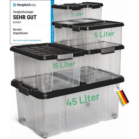 Novatool Aufbewahrungsbox  Aufbewahrungsbox mit Deckel 1x45 L + 2x 15L + 2x 5L + 2x 2L (1/5)