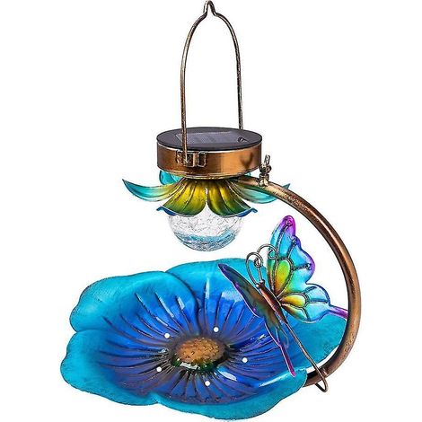 Mangeoires à oiseaux suspendues à l'extérieur, plateau à graines, lampe de jardin à énergie solaire, décoration de papillons (1/3)