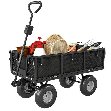 Chariot de jardin 300 kg Ruedas grandes Bolsa impermeable amovible Mango giratorio 105x51x54 cm Noir