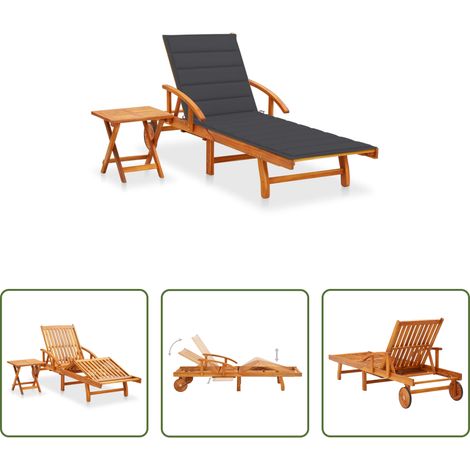 Gartenliege -  Sonnenliege mit Tisch und Auflage Akazie Massivholz (1/5)