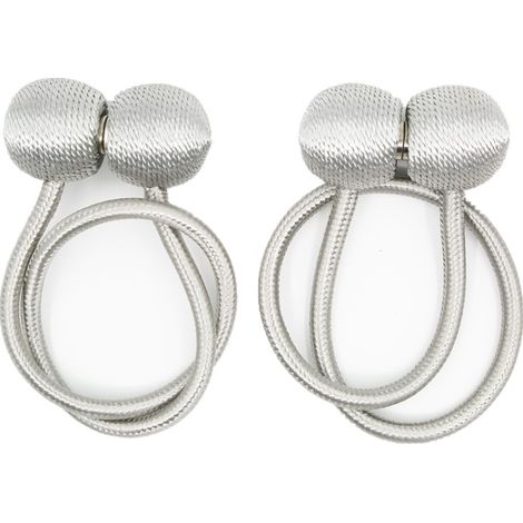 Embrasses magnétiques pour rideaux, gris argenté, lot de 2, 47 cm, polyester, aimant puissant (1/5)