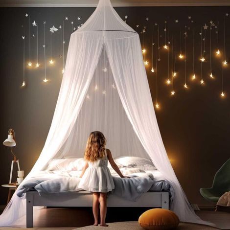 Mosquitera Ulisem para cama individual y doble, para dormitorio, fácil de instalar, ideal para viajes y el hogar (blanca). (1/4)
