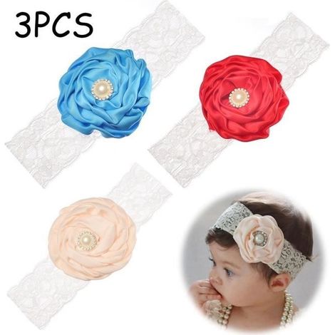 Baby-Haarbänder, Chiffon-Haarband mit Blumen, Perlenhaarband, Haarschmuck aus Spitze, für Neugeborene, Mädchen (1/4)